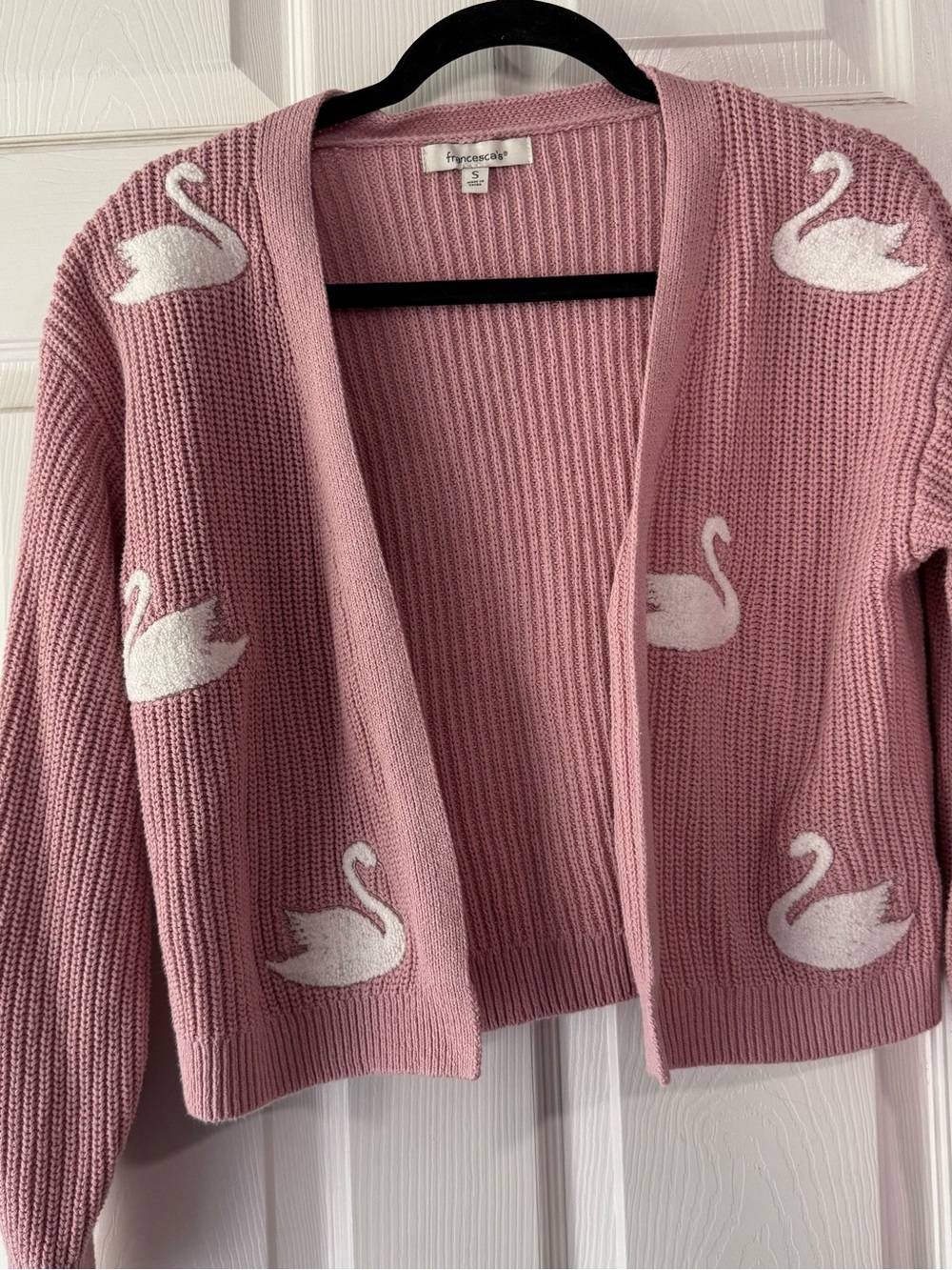 Cottagecore Swan Open Cardigan Small Embroidered Pink Grannycore Francesca’s